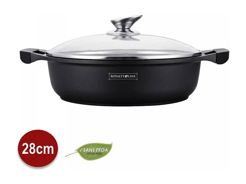 Marmite Sauteuse Royalty Line RL-BR28M 28cm Antihaft-Marmor-Effekt mit Deckel, Kompatibel mit Allen Herdarten und Backofen