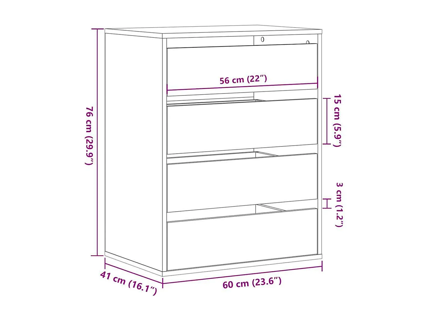 Commode d'angle chêne artisanal 60x41x76 cm bois d'ingénierie