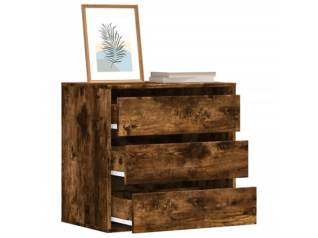 Ladekast 60x41x58 cm bewerkt hout gerookt eikenkleurig