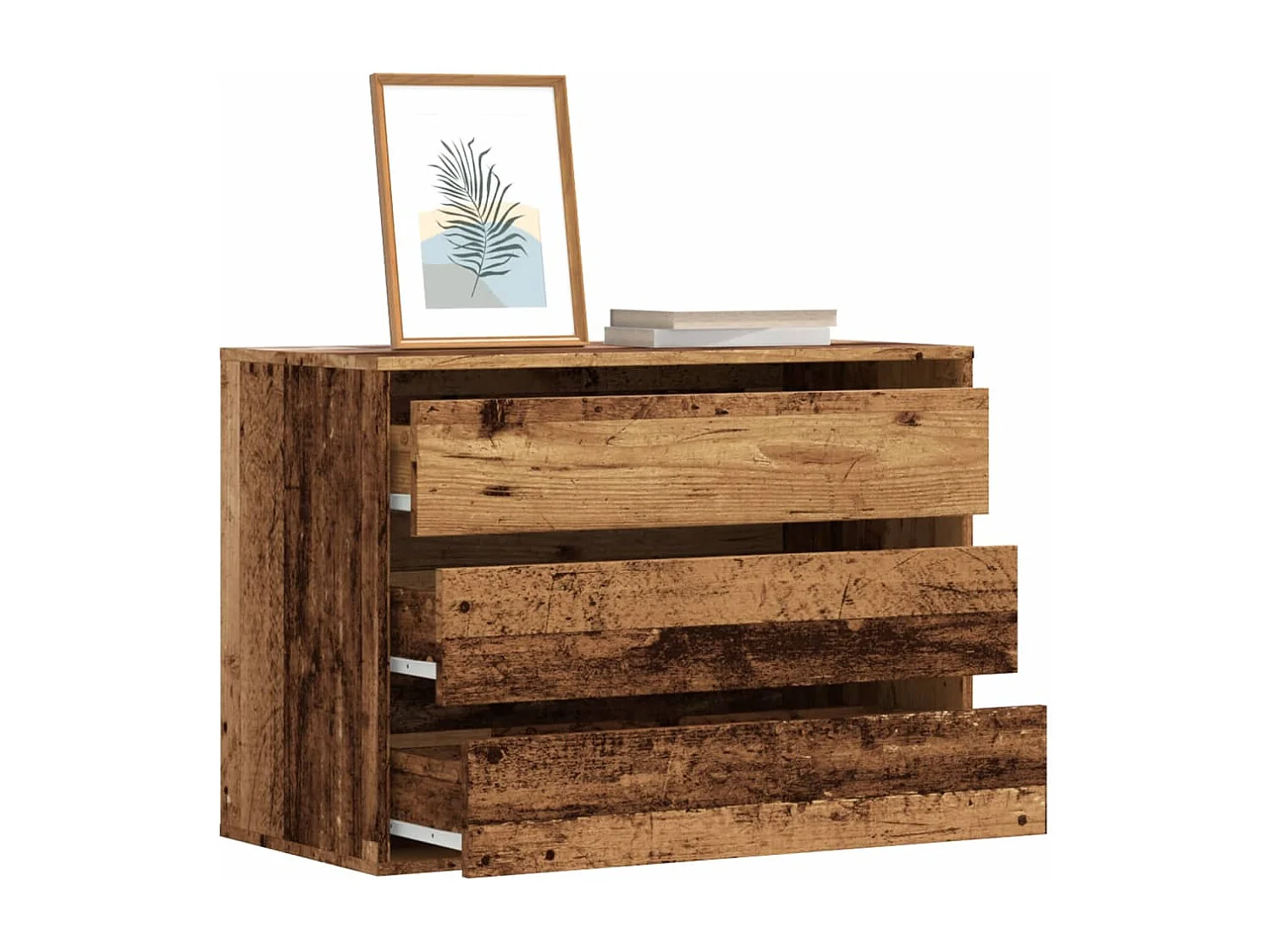 Ladekast 80x41x58 cm bewerkt hout oud houtkleurig