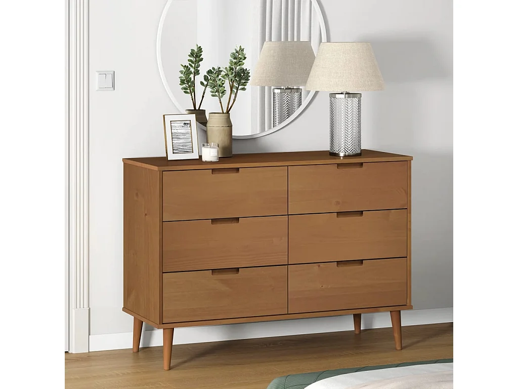 Commode MOLDE Marron 113x40x80 cm Bois de pin massif