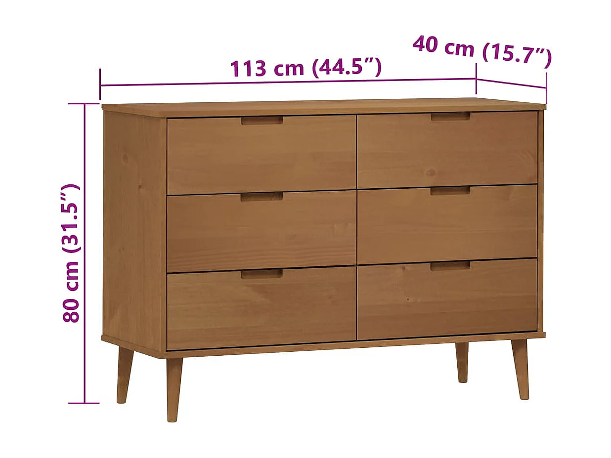 Armário de gavetas MOLDE 113x40x80 cm pinho maciço castanho