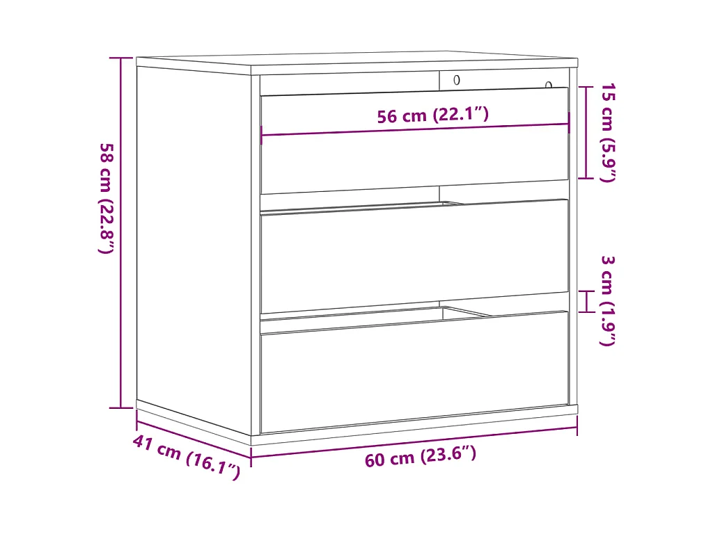 Ladekast 60x41x58 cm bewerkt hout sonoma eikenkleurig