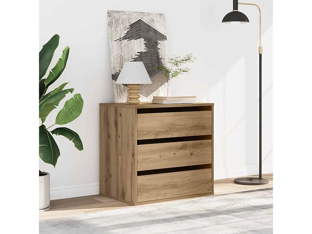 Ladekast 60x41x58 cm bewerkt hout artisanaal eikenkleurig