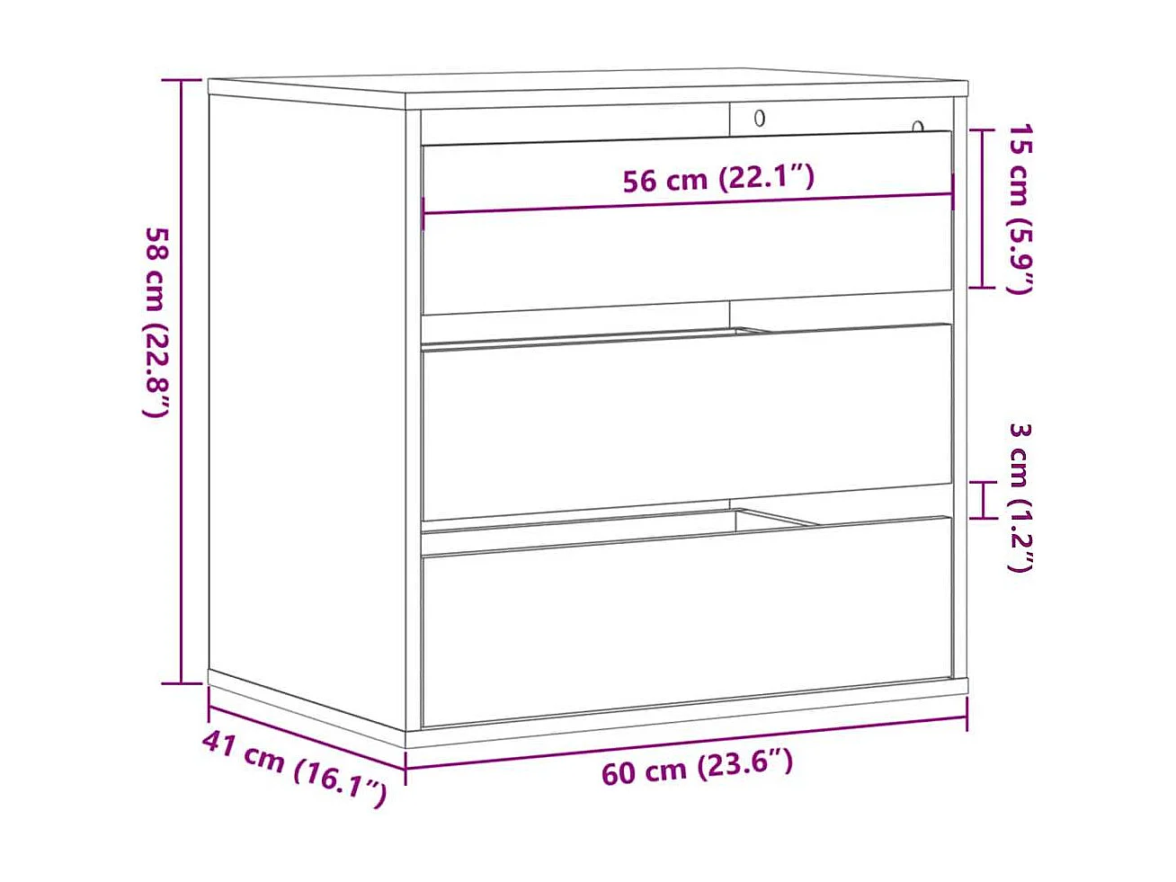 Ladekast 60x41x58 cm bewerkt hout artisanaal eikenkleurig