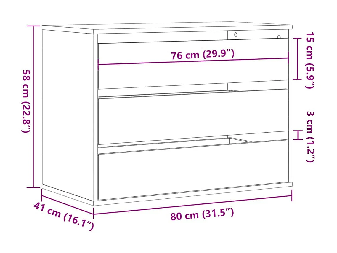 Commode d'angle chêne artisanal 80x41x58 cm bois d'ingénierie