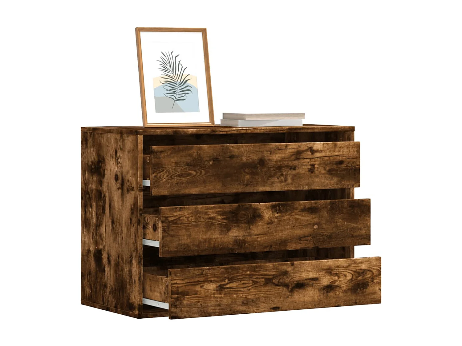 Ladekast 80x41x58 cm bewerkt hout gerookt eikenkleurig