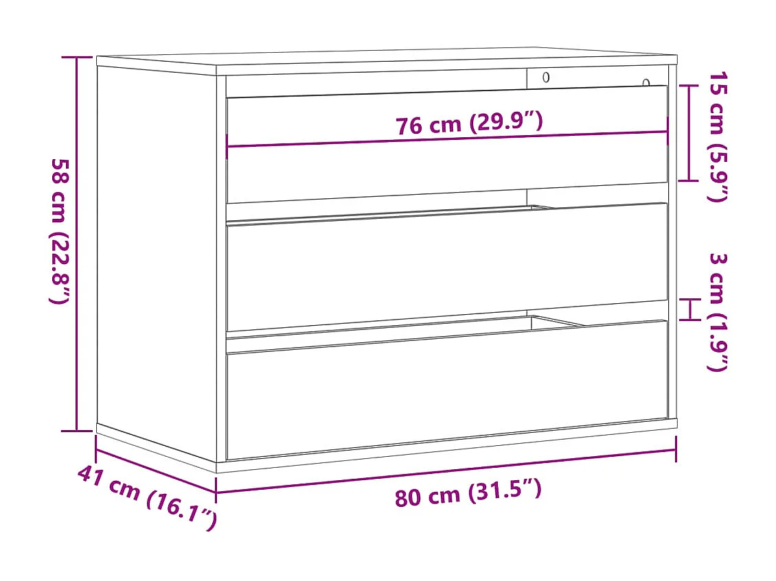 Ladekast 80x41x58 cm bewerkt hout gerookt eikenkleurig