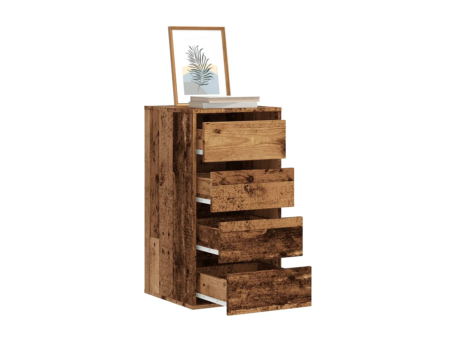 Ladekast 40x41x76 cm bewerkt hout oud houtkleurig