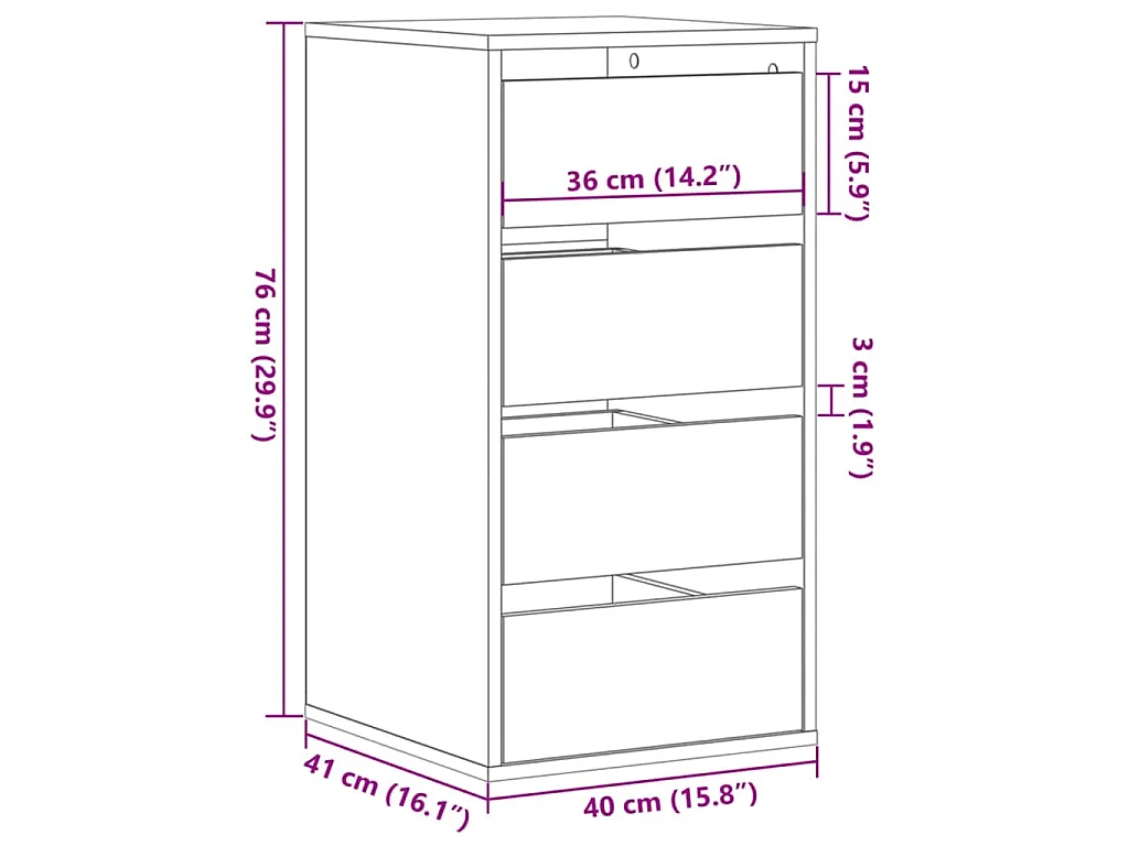 Commode d'angle chêne artisanal 40x41x76 cm bois d'ingénierie
