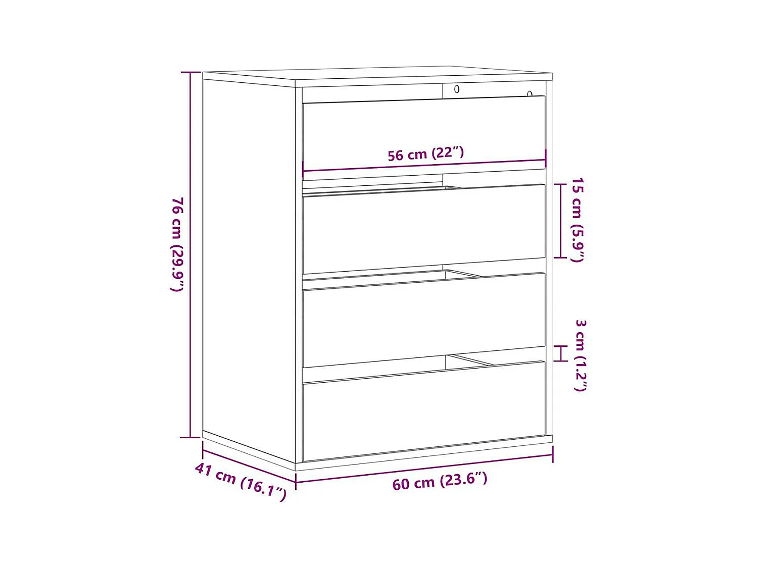 Ladekast 60x41x76 cm bewerkt hout wit