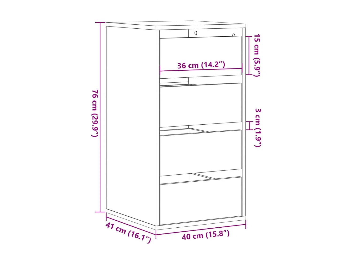 Cassettiera Bianca 40x41x76 cm in Legno Multistrato