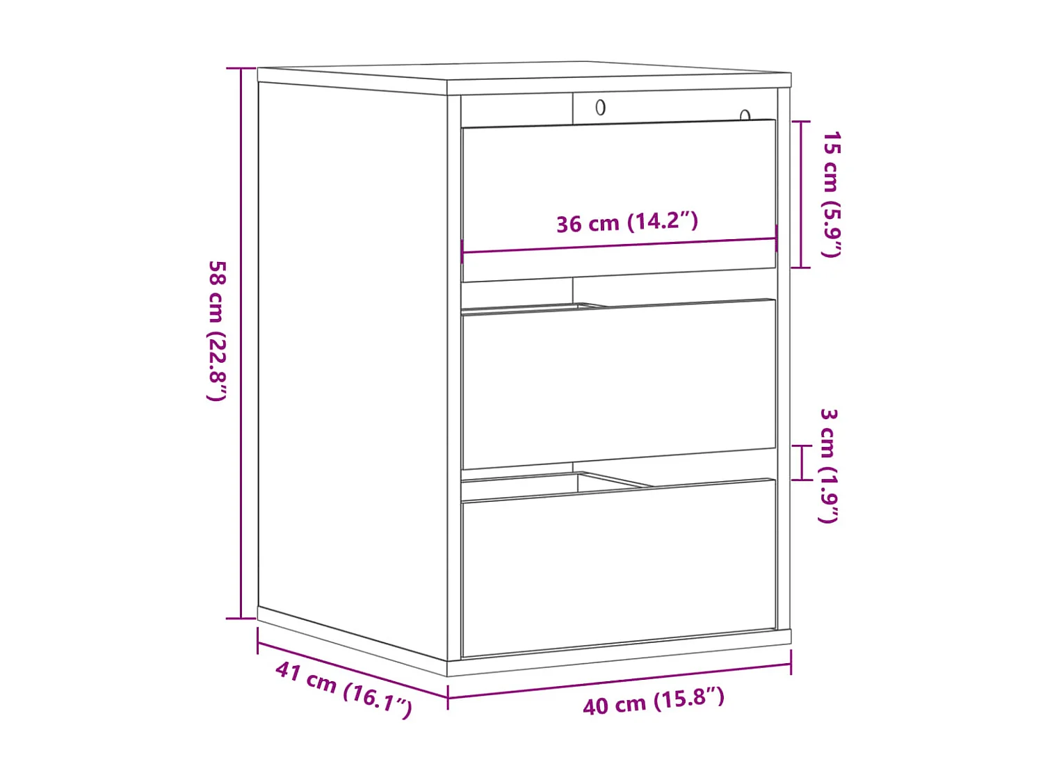 Ladekast 40x41x58 cm bewerkt hout bruin eikenkleurig