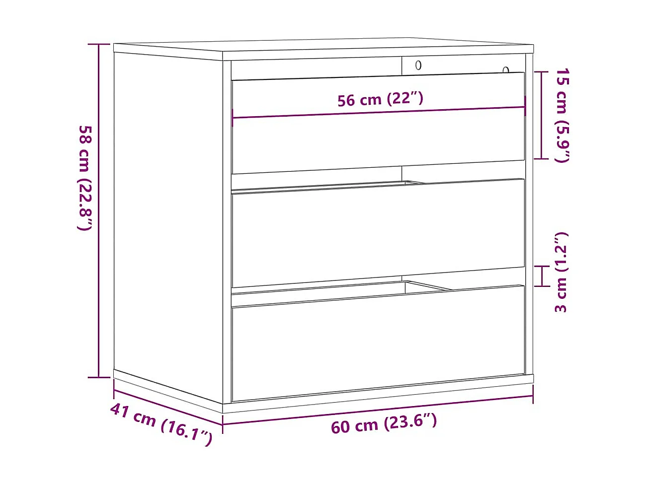 Cassettiera Bianca 60x41x58 cm in Legno Multistrato