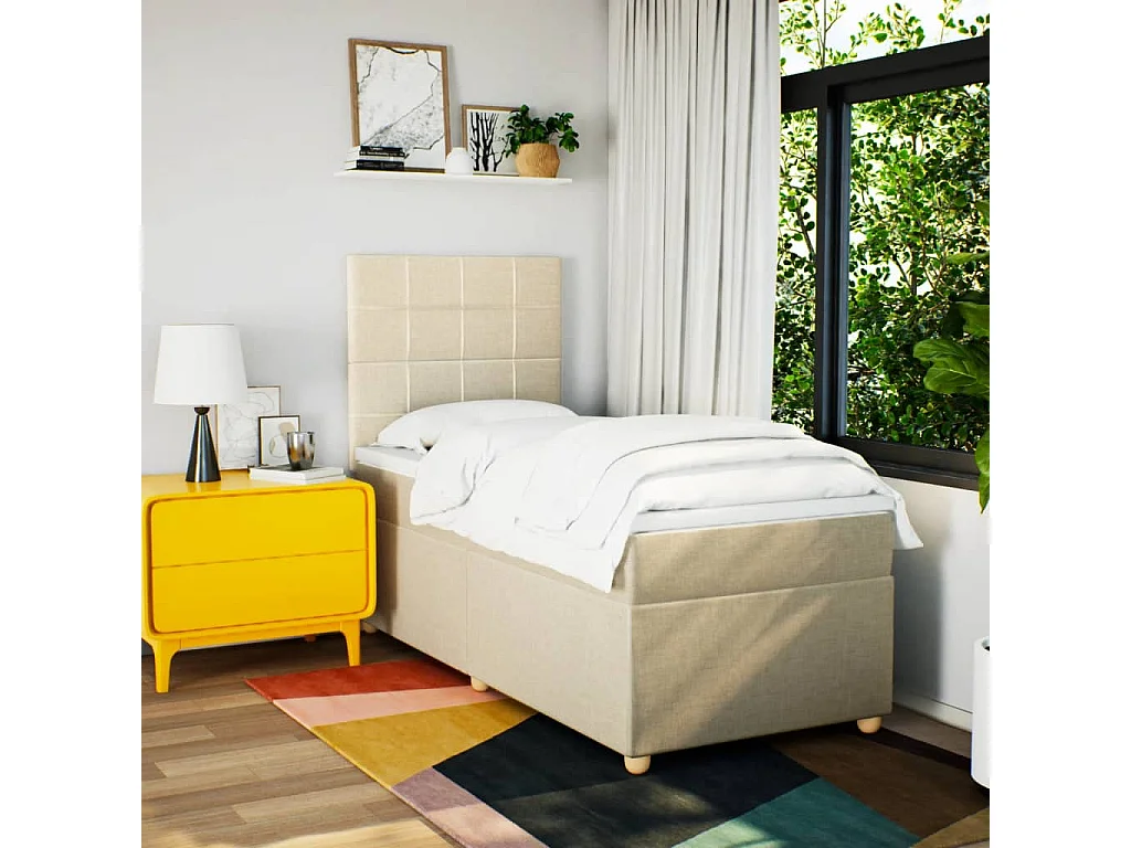 Giroletto a Molle con Materasso Crema 90x190 cm in Tessuto