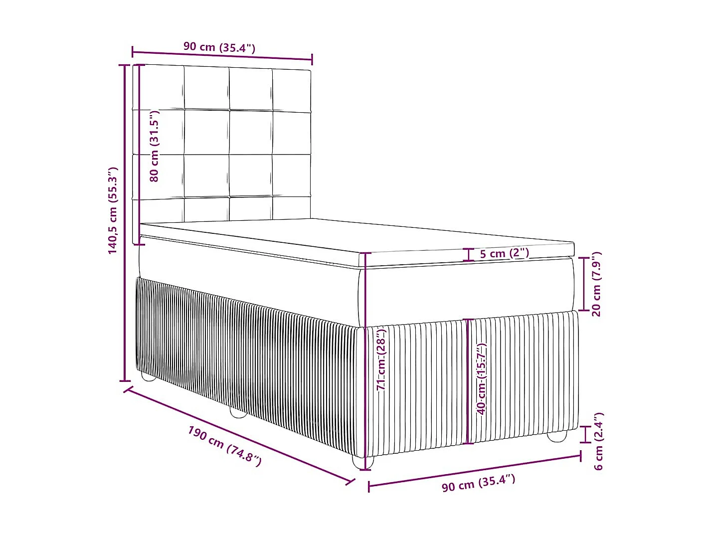 Boxspringbett mit Matratze Dunkelgrau 90x190 cm Stoff