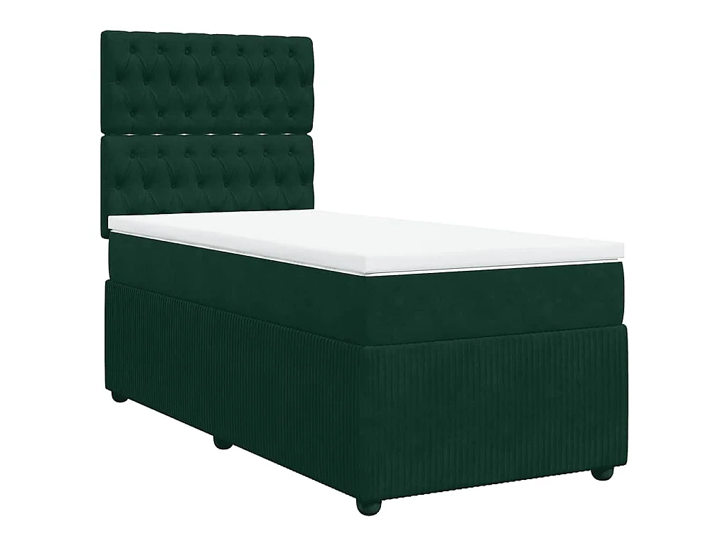 Cama box spring con colchón terciopelo verde oscuro 80x200 cm