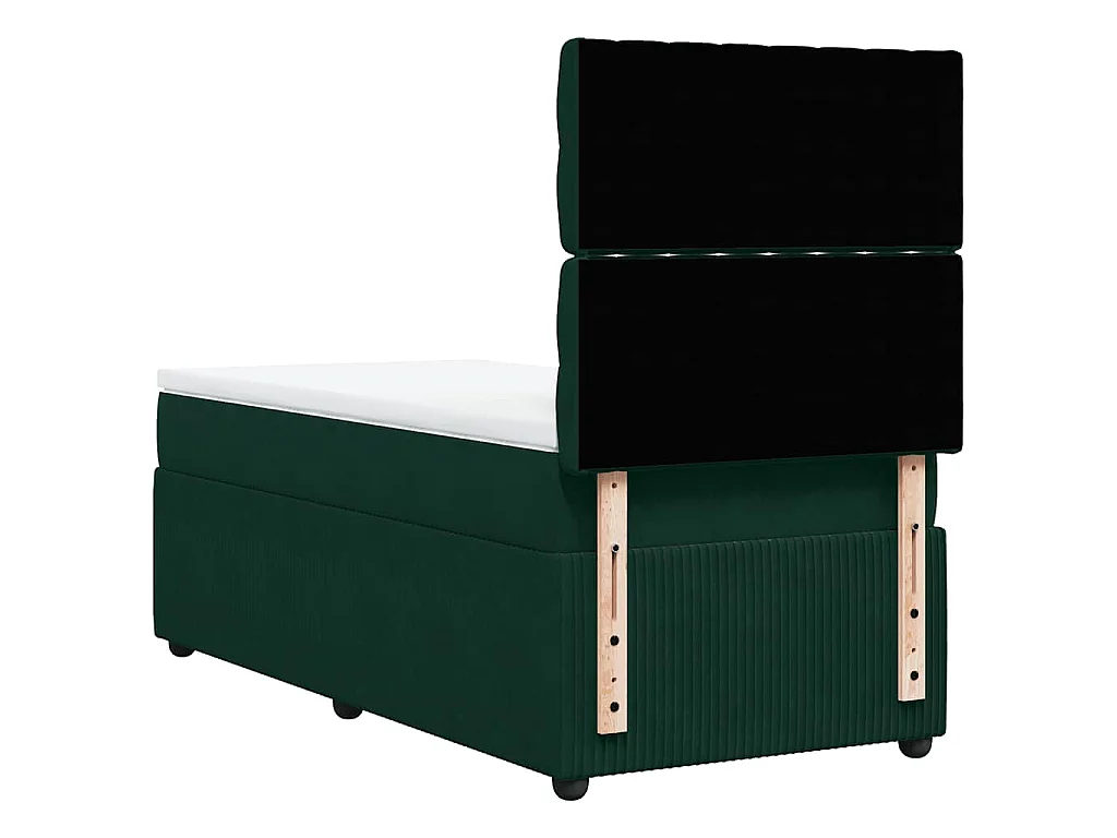 Cama box spring con colchón terciopelo verde oscuro 80x200 cm