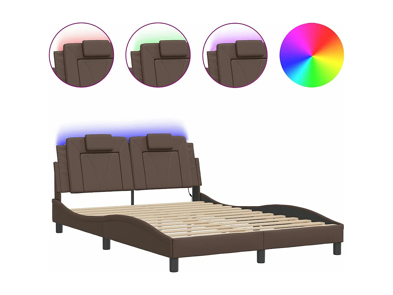 Bedframe "Viana" met LED zonder matras kunstleer bruin 140x190 cm