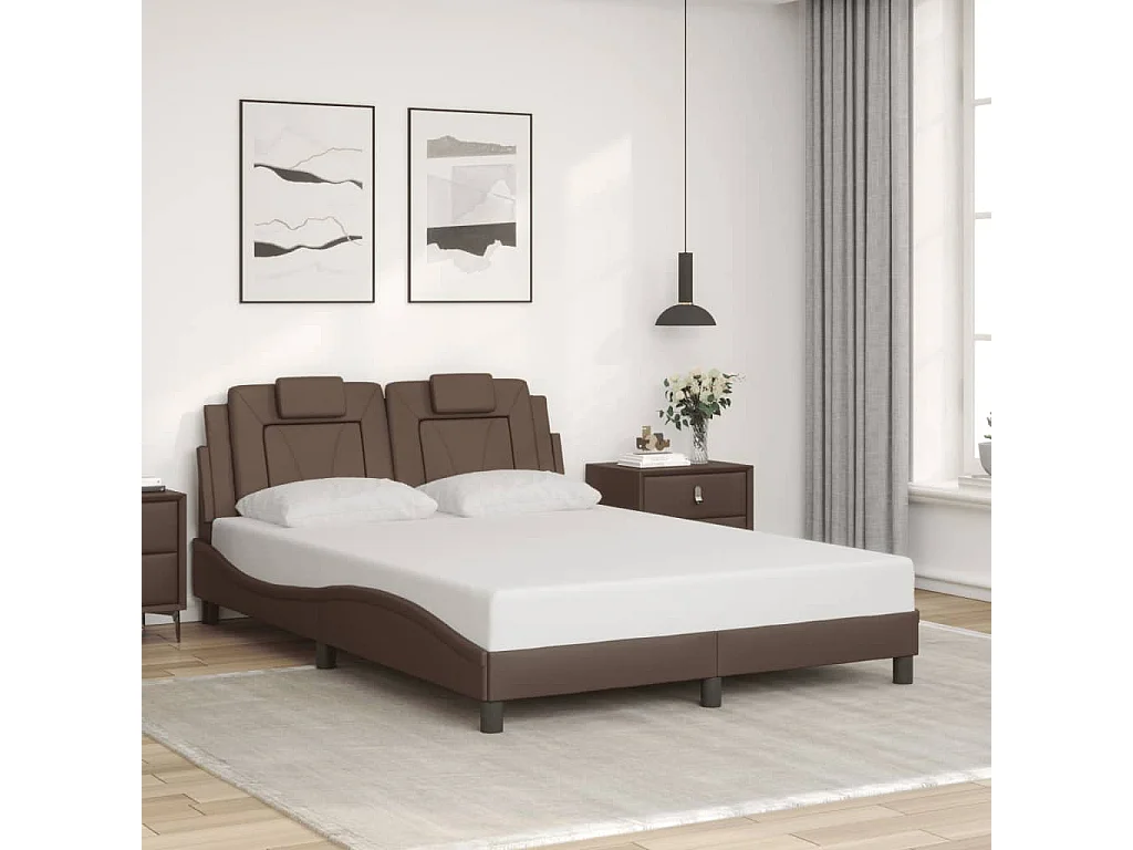 Bedframe "Viana" met LED zonder matras kunstleer bruin 140x190 cm