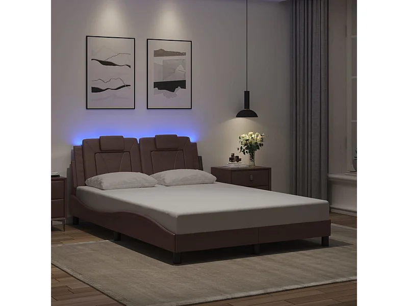 Cadre de lit Viana avec LED sans matelas marron 140x190 cm