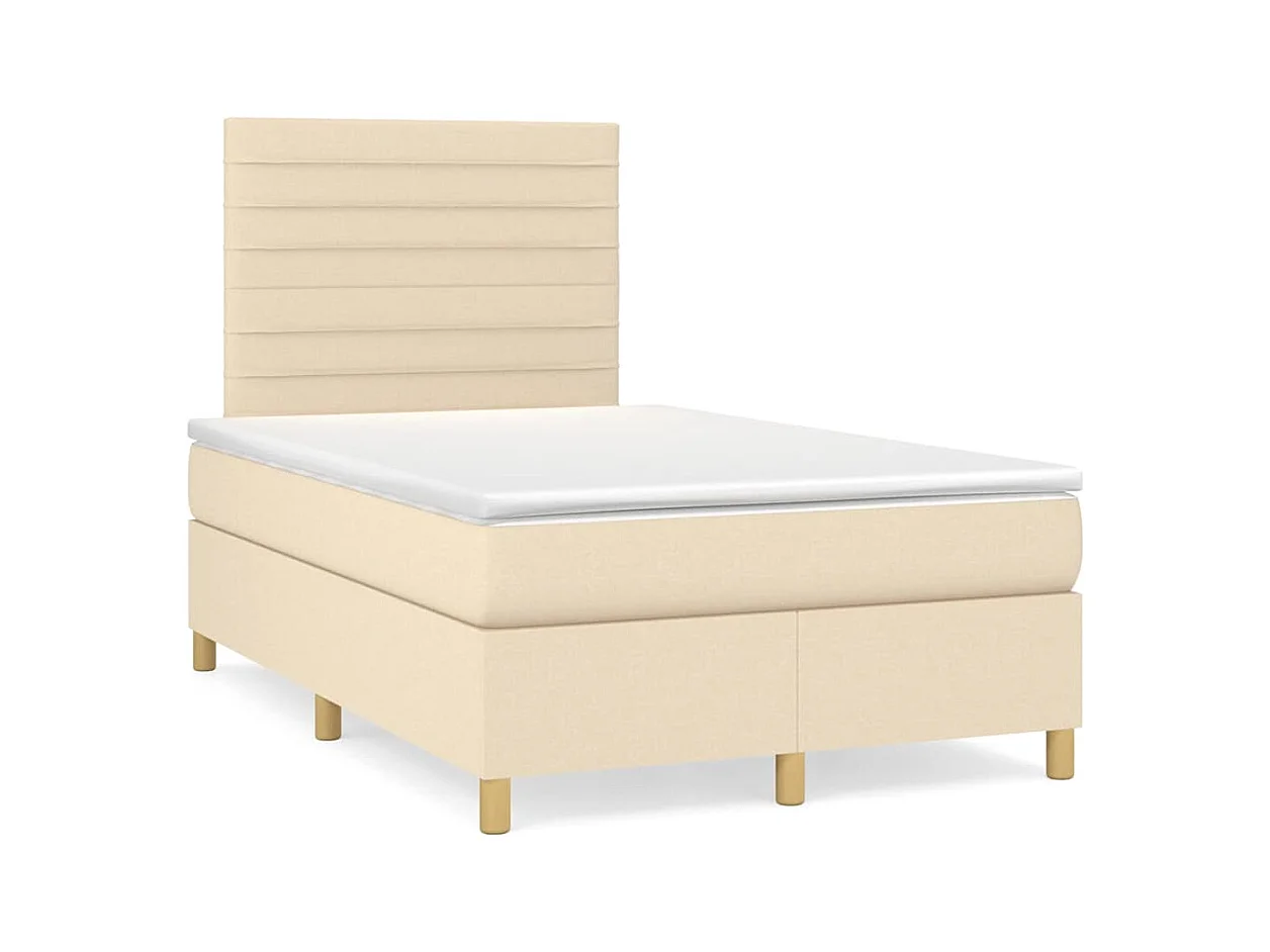 Sommier à lattes de lit matelas et LED crème 120x190 cm tissu