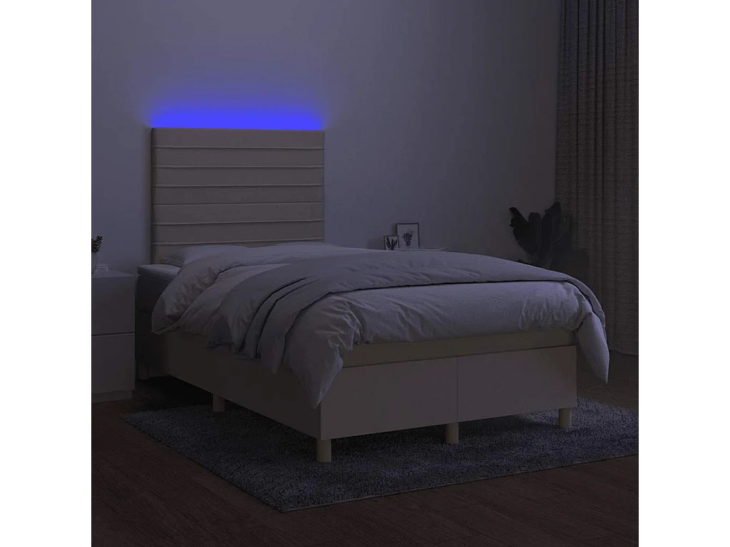 Cama box spring c/ colchão e LED 120x190 cm tecido cor creme