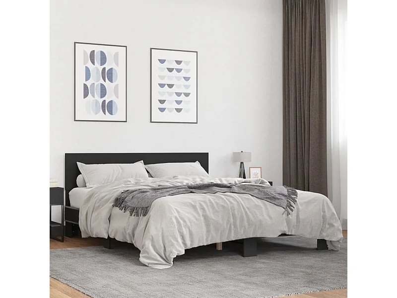 Giroletto Nero 160x200 cm in Legno Multistrato e Metallo