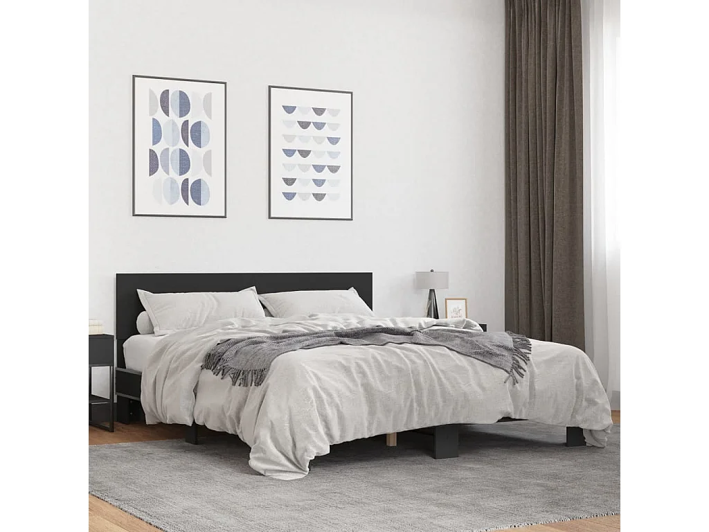 Bettgestell Schwarz 160x200 cm Holzwerkstoff und Metall