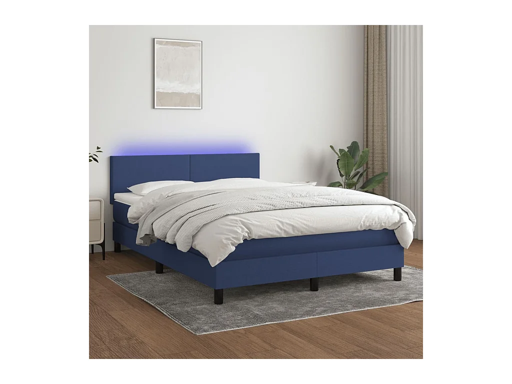 Sommier à lattes de lit avec matelas LED Bleu 140x190 cm Tissu