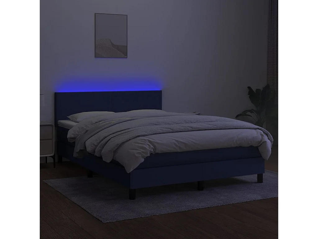 Boxspring met matras en LED stof blauw 140x190 cm