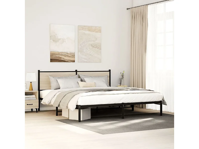 Estrutura de cama sem colchão 180x200cm metal carvalho sonoma