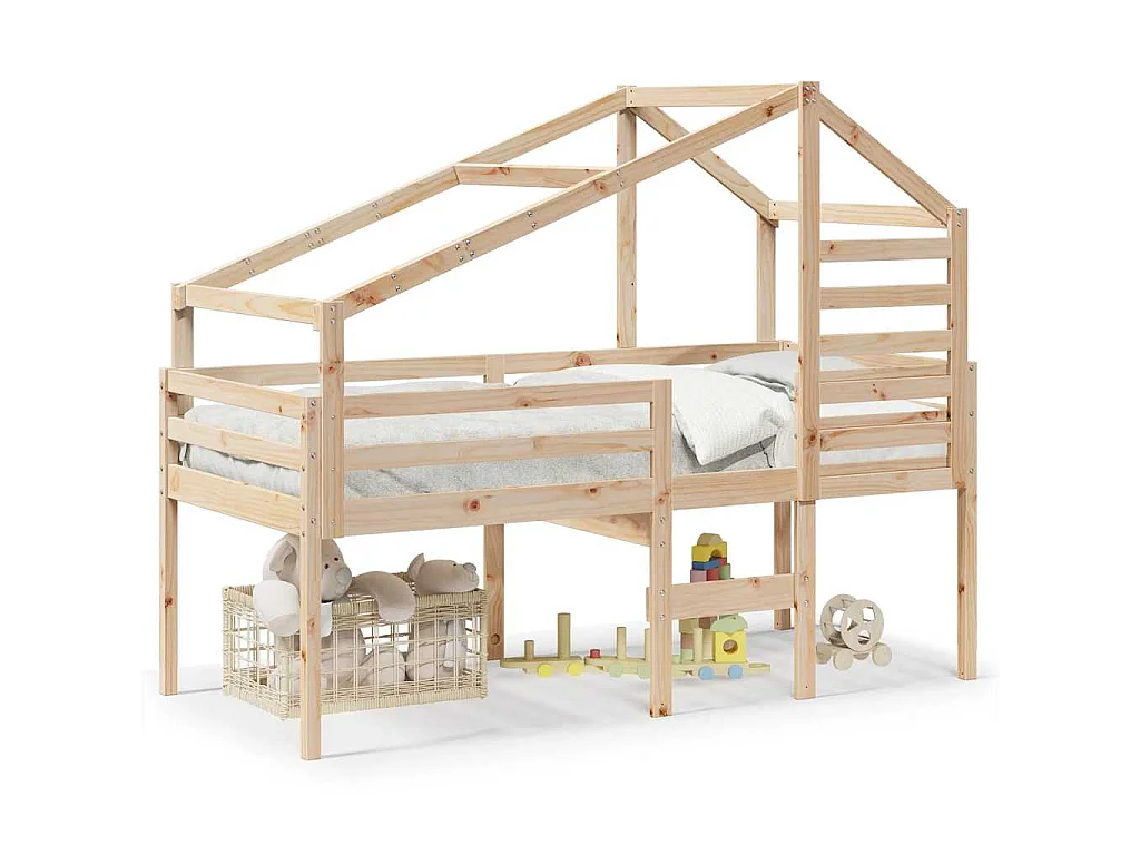Hoogslaper met bedhuis massief grenenhout 80x200 cm