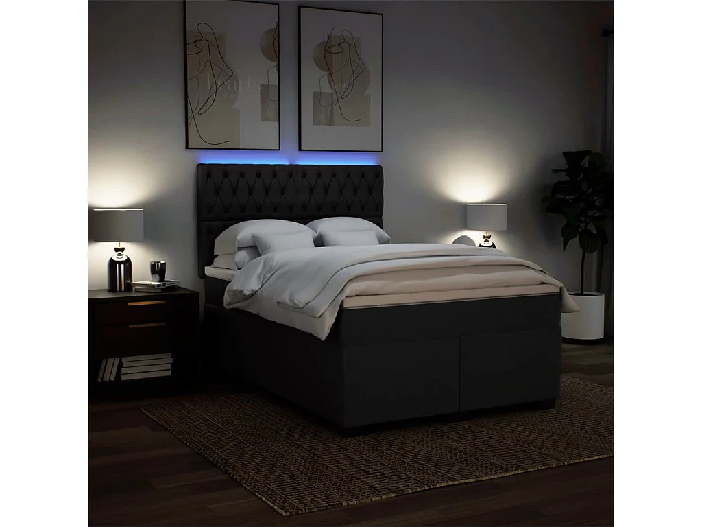 Sommier à lattes de lit avec matelas Noir 160x200 cm Tissu