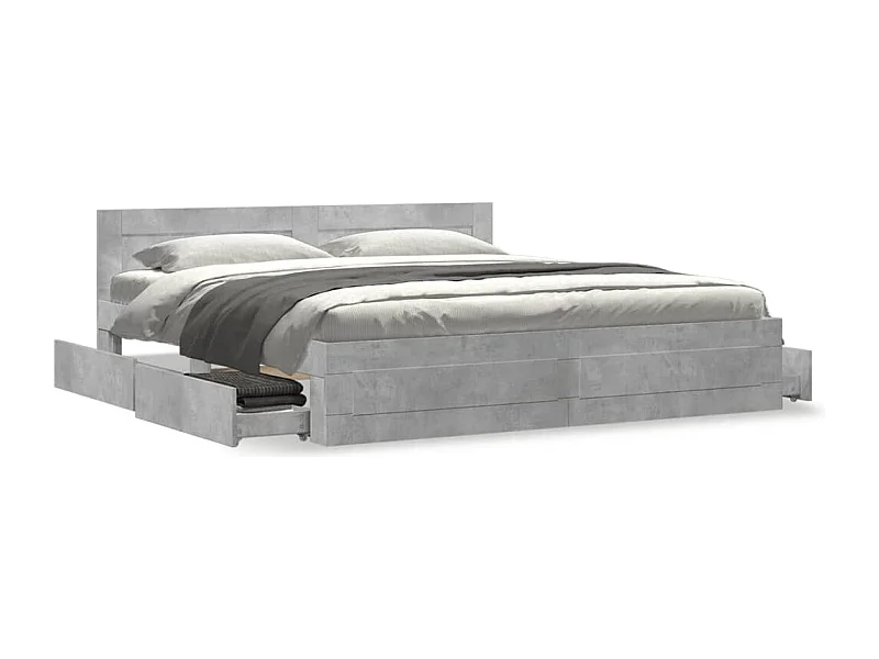 Cadre de lit tête de lit sans matelas gris béton 200x200 cm