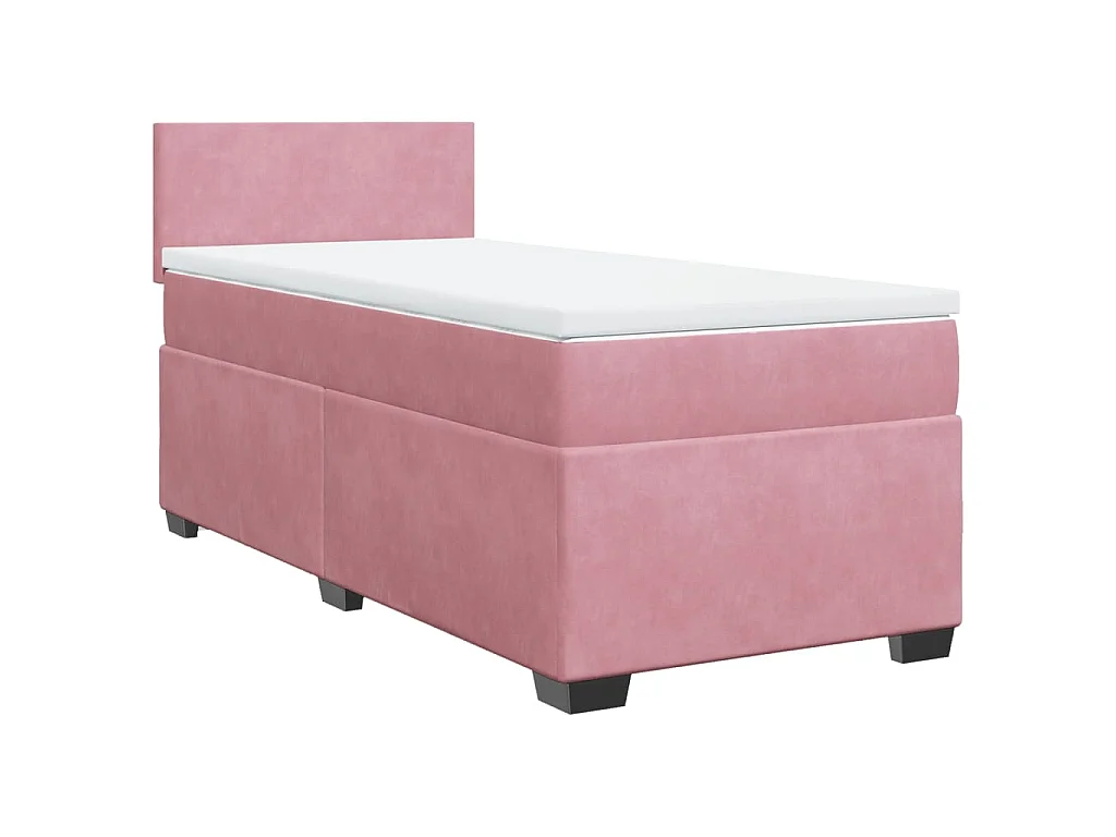 Cama box spring con colchón terciopelo rosa 90x190 cm