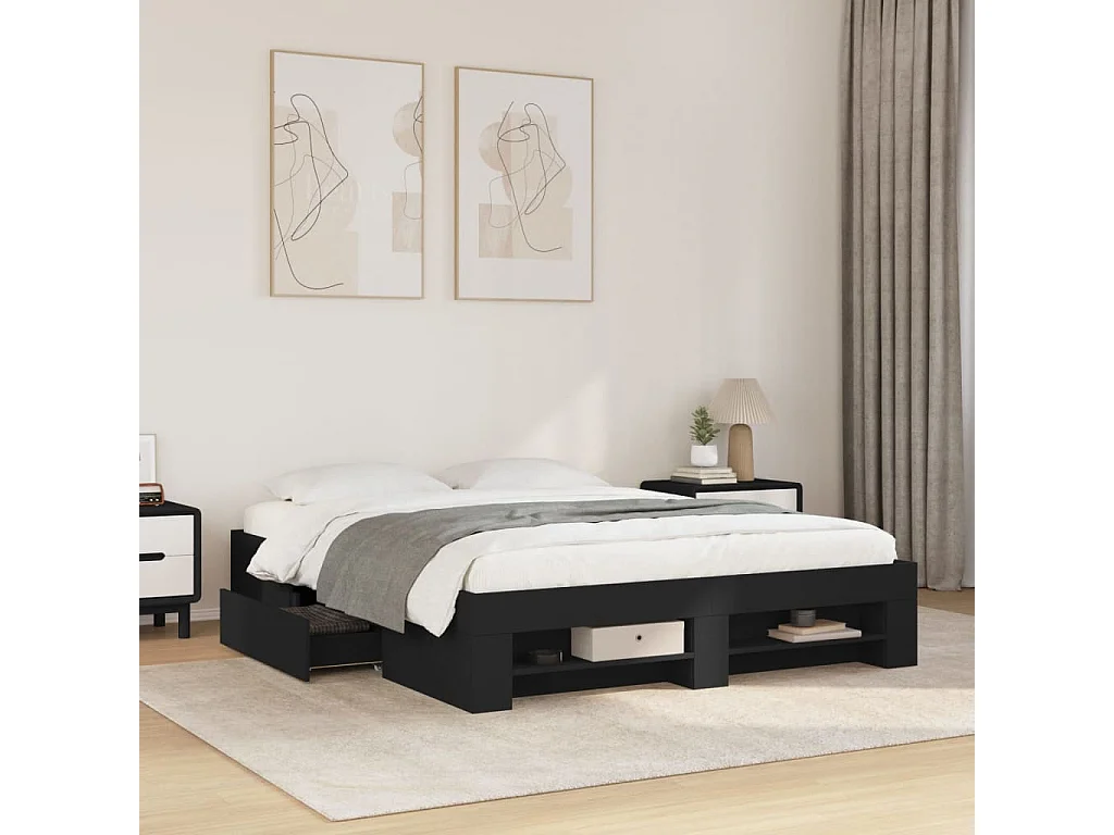 Bettgestell Schwarz 150x200 cm Holzwerkstoff