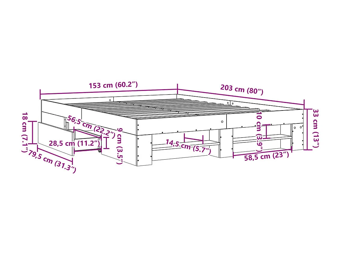 Cadre de lit sans matelas chêne fumé 150x200 cm bois ingénierie