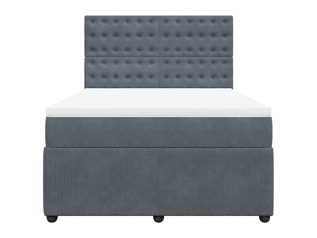 Cama box spring con colchón terciopelo gris oscuro 160x200 cm
