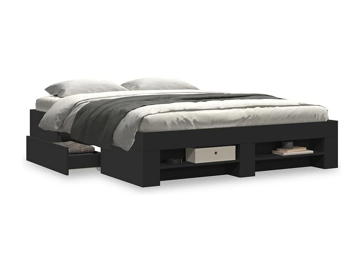 Cadre de lit sans matelas noir 160x200 cm bois d'ingénierie