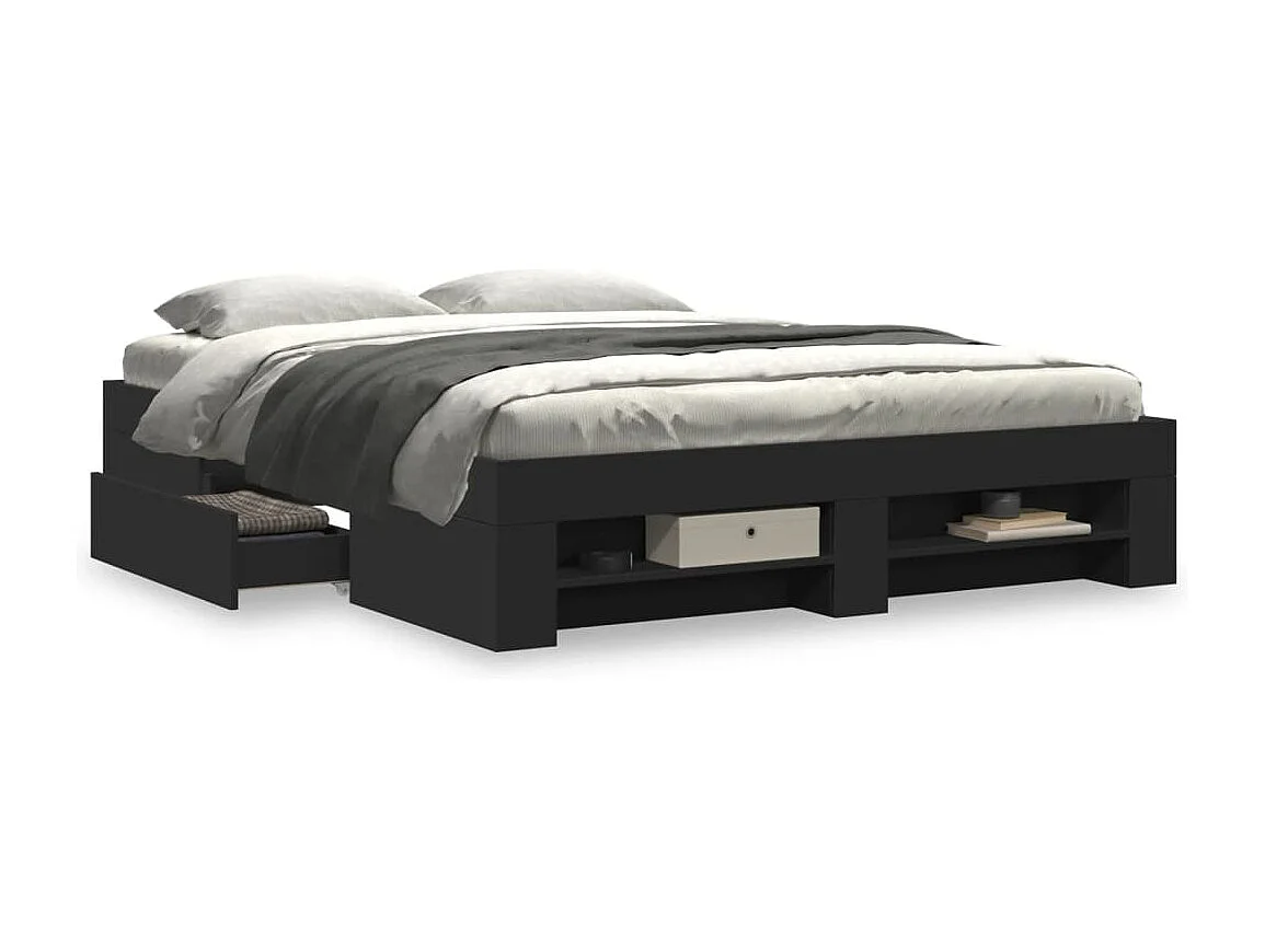 Cadre de lit sans matelas noir 160x200 cm bois d'ingénierie