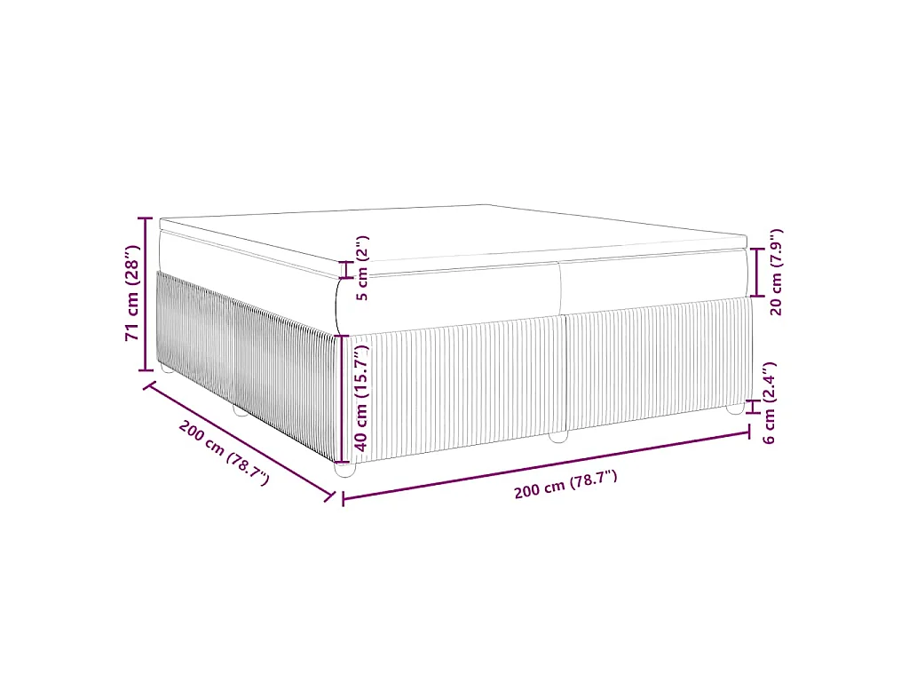 Cama box spring con colchón terciopelo negro 200x200 cm