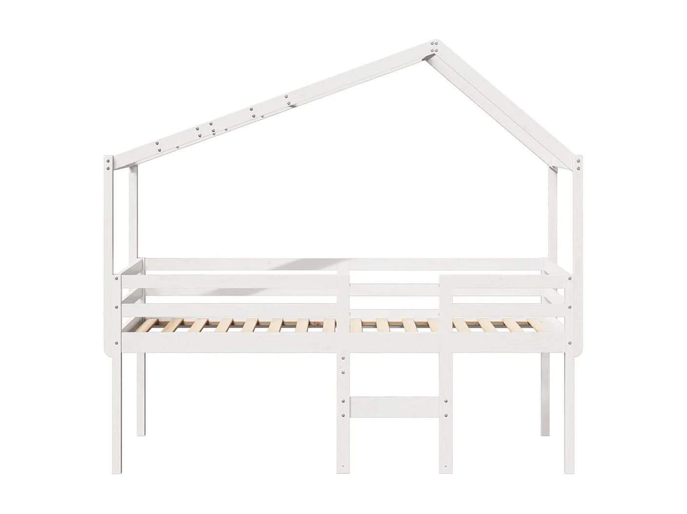 Letto a Soppalco con Tetto Bianco 90x190 cm in Legno di Pino