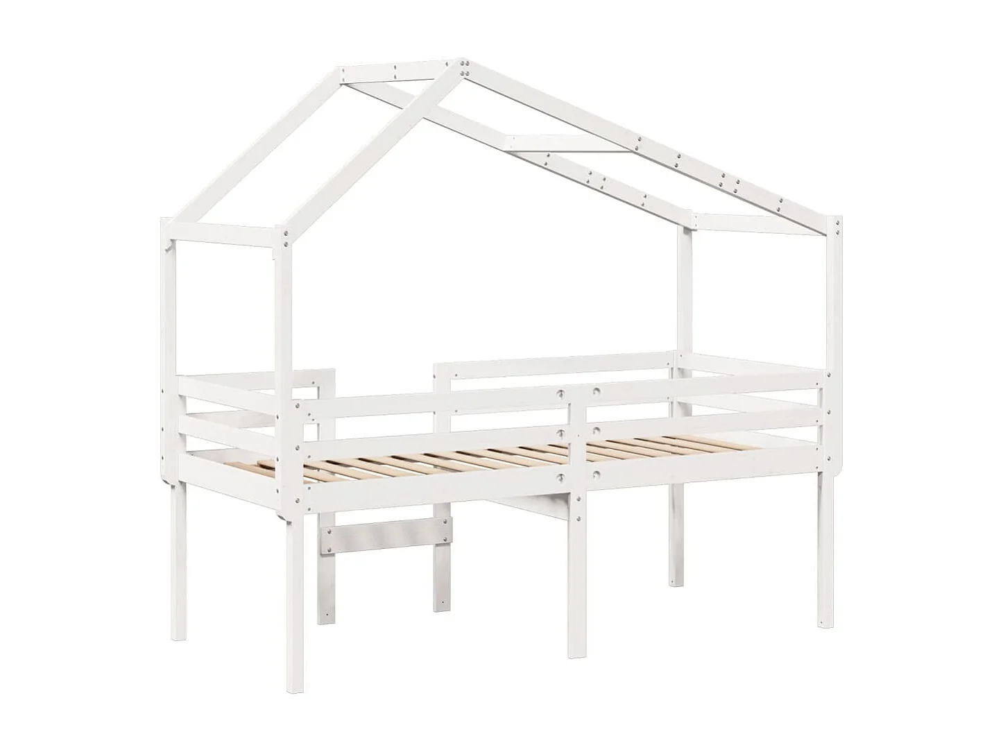 Letto a Soppalco con Tetto Bianco 90x190 cm in Legno di Pino
