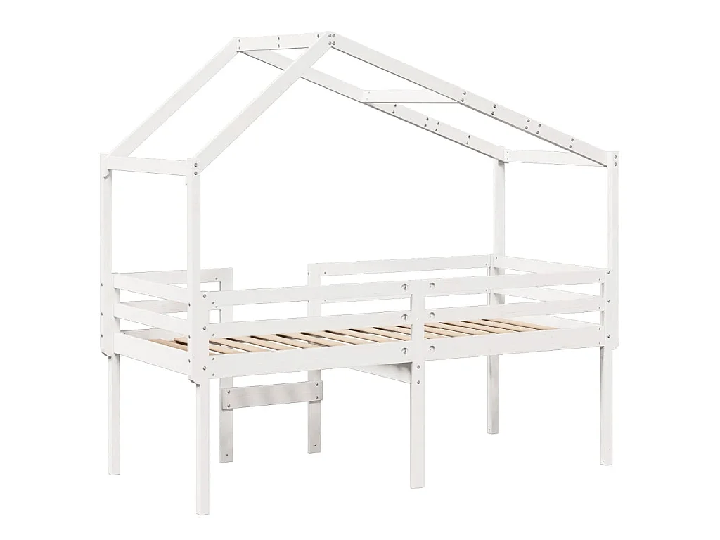 Lit haut sans matelas blanc 90x190 cm bois de pin massif