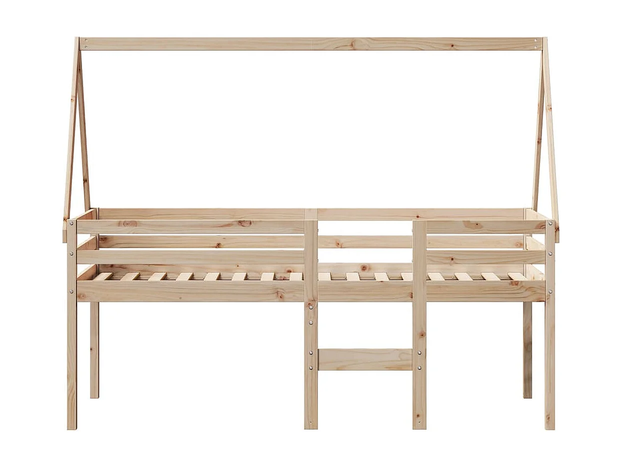 Hoogslaper met dak massief grenenhout wasbruin 75x190 cm