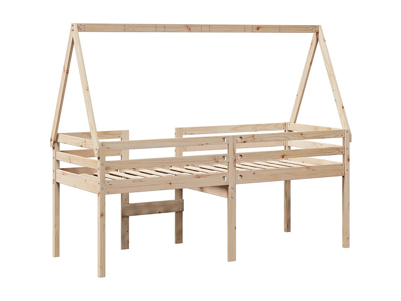 Hoogslaper met dak massief grenenhout wasbruin 75x190 cm
