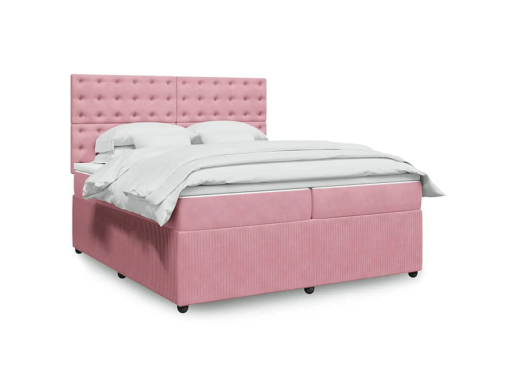 Giroletto a Molle con Materasso Rosa 200x200 cm in Velluto