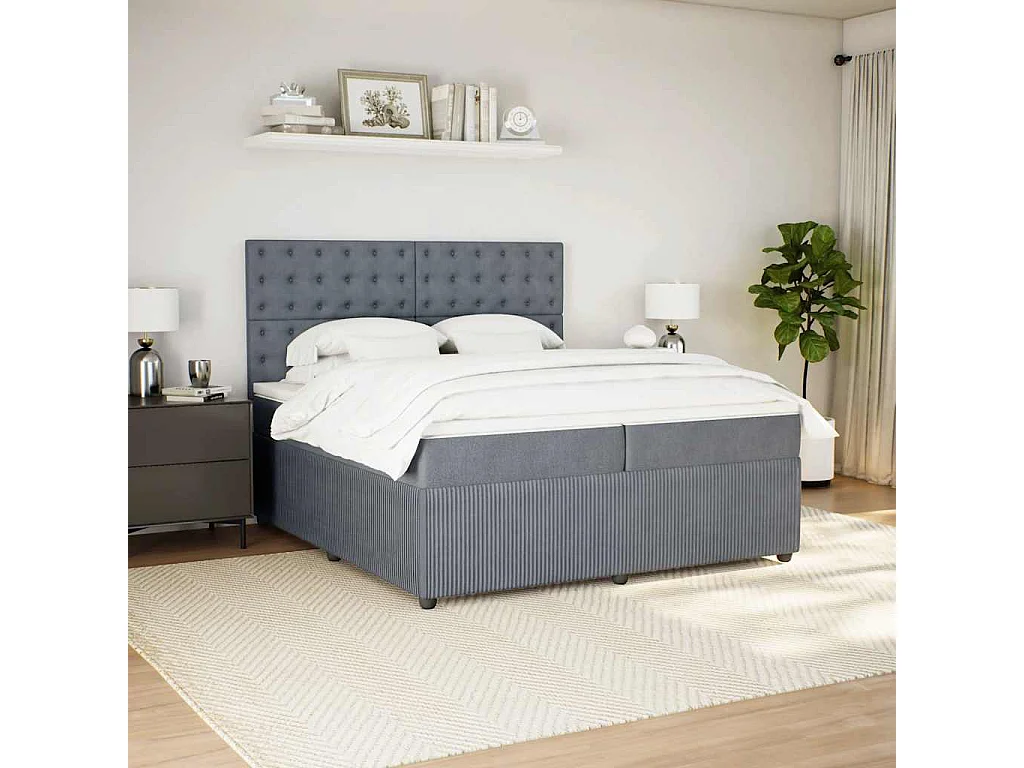 Cama com molas/colchão 200x200 cm veludo cinzento-escuro