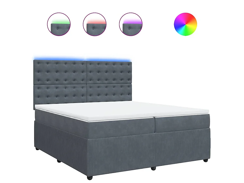 Sommier à lattes de lit et matelas Gris foncé 200x200cm Velours